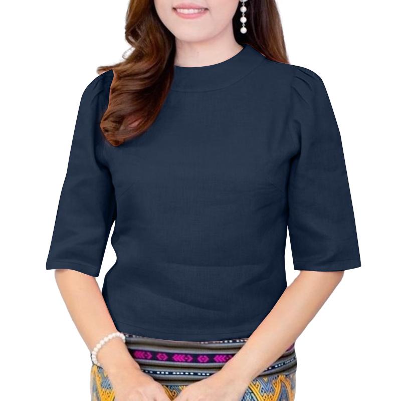 

ZANZEA Женская повседневная блузка с воротником-стойкой, летняя, с рукавом до локтя 4XL тёмно-синий