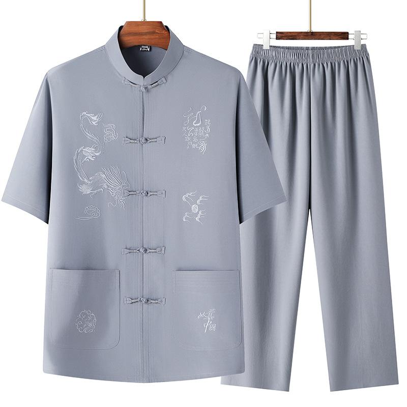 Set da Uomo Camicia + Pantaloni Stile Estivo Moda Uomo Camicia Manica Corta Camicie di Alta Qualità Maschile Due Pezzi