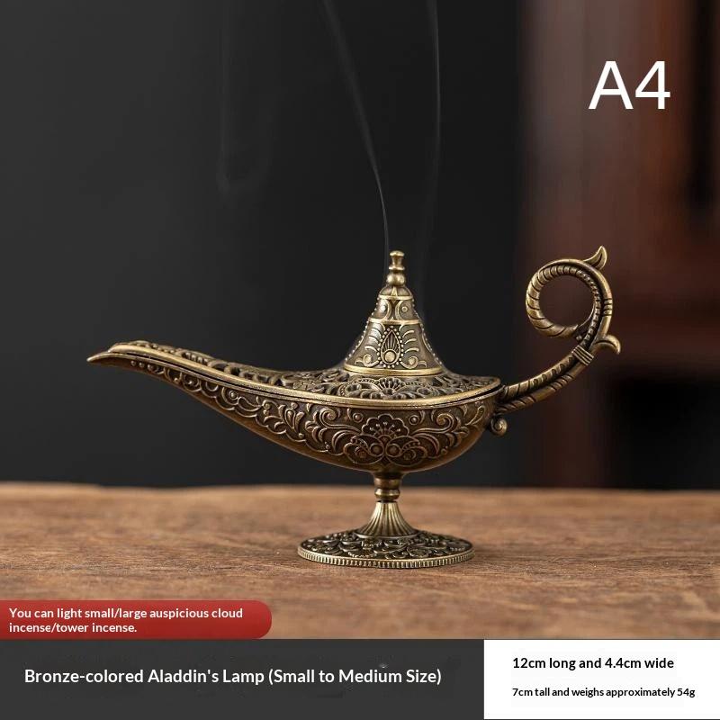 Alas Divine Lamp Golden Iron Incense Burner 1Pcs Handcrafted Incense Stand for Teahouse Office Meditation Room Decor