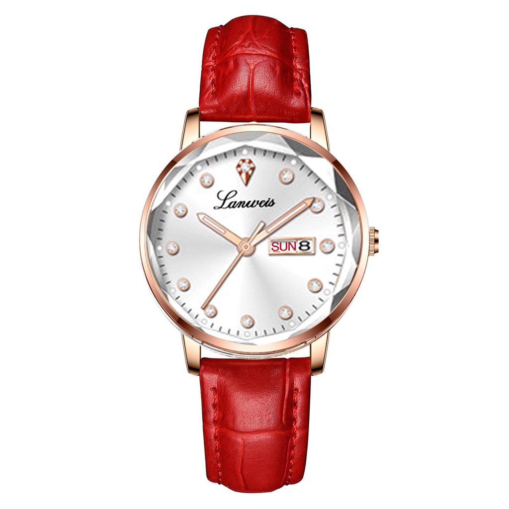 Diamond-Shaped Women's Quartz Watch with Leather Strap, Waterproof, and Suitable for Students and Couples.