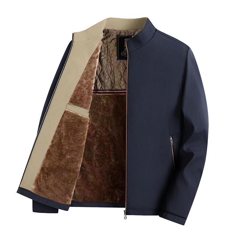 Men's Business Plus Velvet Thick Jacket - 2025 Autumn/Winter, Loose Fit, Stand Collar, Casual Dad Coat for Middle-aged & Elderly