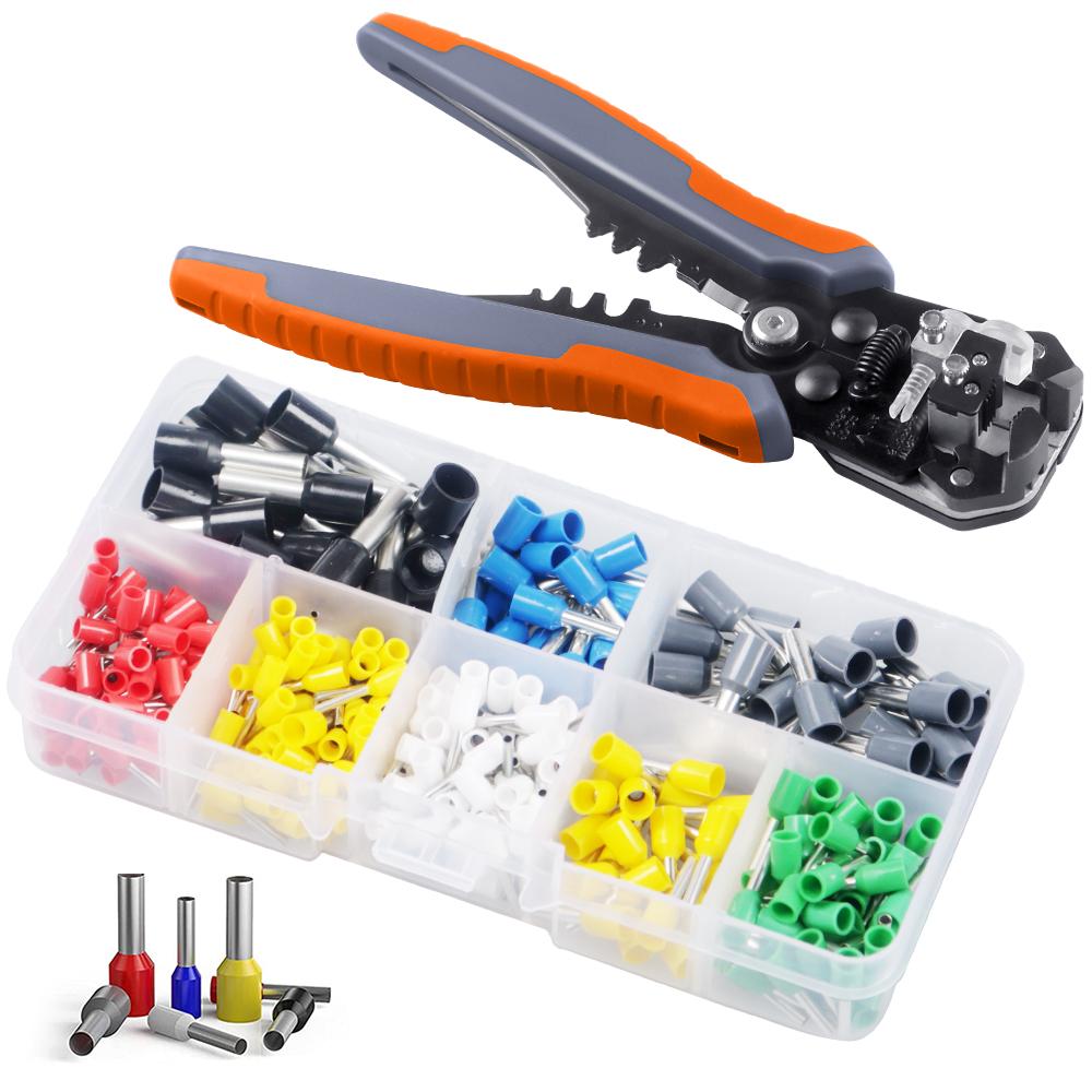 Ferrule Crimping Tool Kit, AWG 23-7 Self-Adjusting Crimping Pliers+Stripper | WOZOBUY Brand Electric Tools Set
