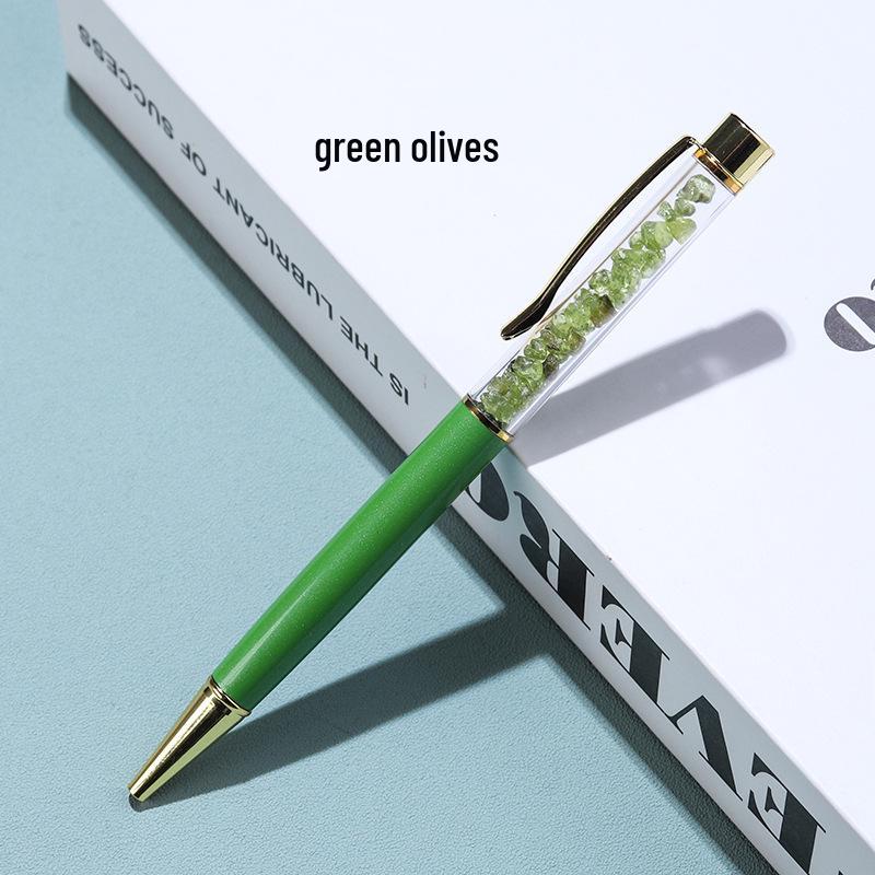 Kuličkové pero z přírodního křišťálového kamene: Energií nabité kroucené kovové pero, kancelářský dárek