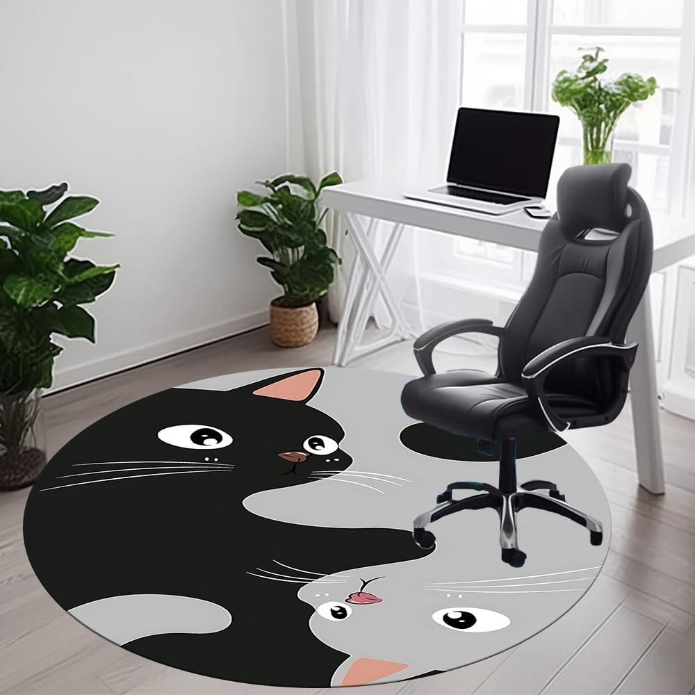 1 st Yin Yang-katt Rund Matta för Kontor, Under Kontorsstolar Sovrum Vardagsrum Heminredning, Rumsdekoration