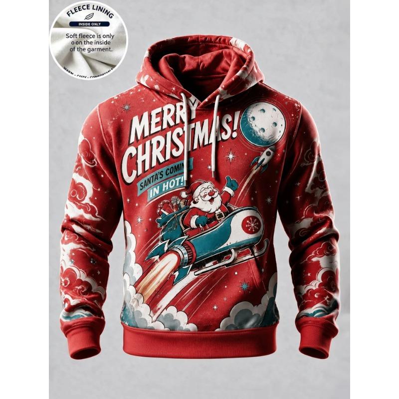 3D Print Christmas Fleece Hoodie Retro Santa With Coffee Cup Snowflake Pullover Long Sleeve Kangaroo Pocket Xmas Sweatshirt