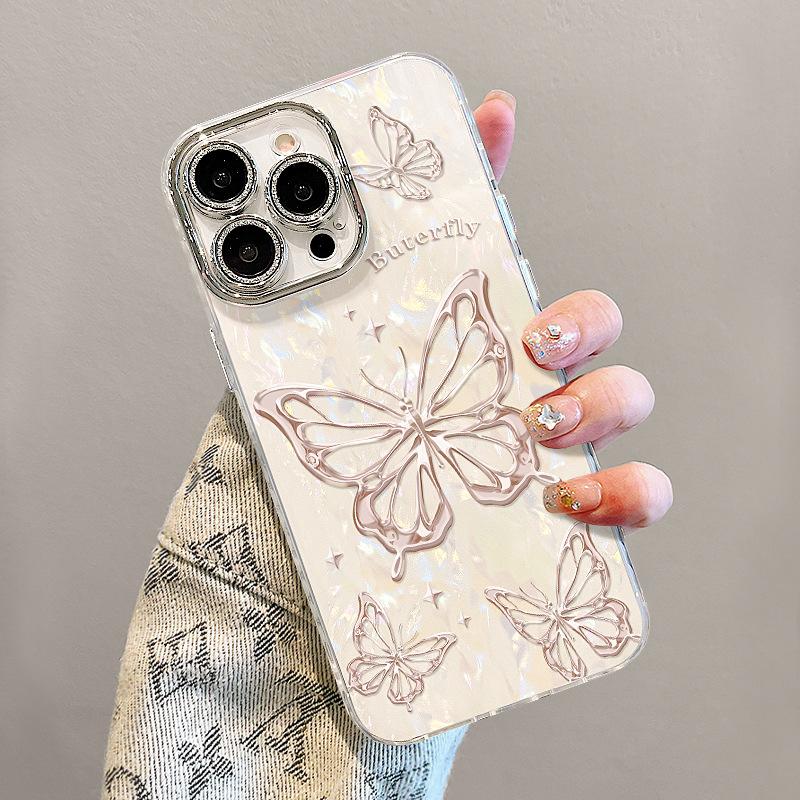 Line Butterfly Suitable for Apple 17promax Mobile Phone Case Iphone16 Light Luxury Premium 15 All-inclusive Lens 14 Women