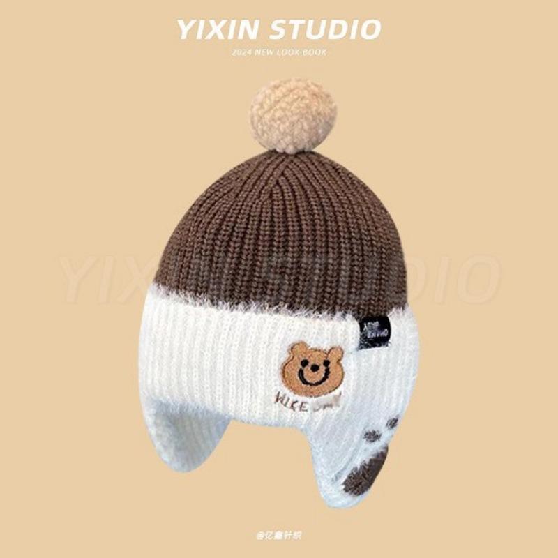 Children's Ear Caps Knitted Autumn and Winter Warm Boys and Girls Winter Windproof Versatile Pullover Baby Wool Hat