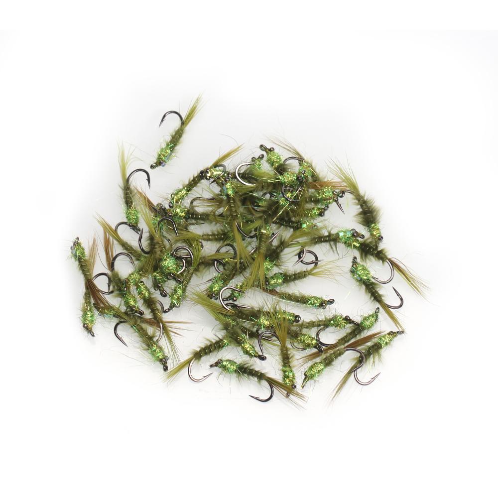 8PCS 12# Chainbead Eyes Flashback Marabou Damselfly Nymph Olive Hackle Nymphs