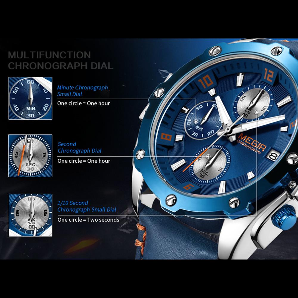 Megir Montre de Sport créative hommes Relogio Masculino mode chronographe Quartz montres horloge heure en cuir militaire armée montre