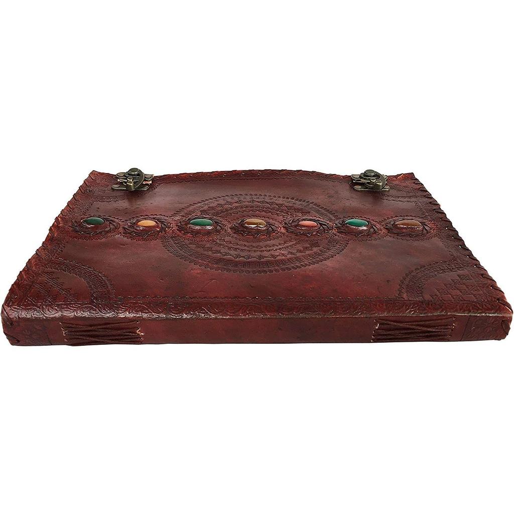 Leather Journal Book Seven Chakra Medieval Stone Embossed Handmade Book of Shadows Notebook Office Diary 10 X 13 Inches