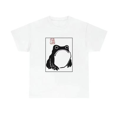 Ink Wash Style Frog Seal Printed Tshirt with Minimalist Animal Theme Loose Short Sleeved Womens Tshirt