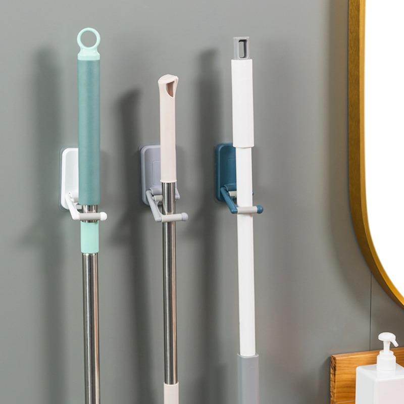 Wall-mounted No-hole Hook Mop Clip Multi-functional Folding White Storage Hook Seamless Mop and Broom