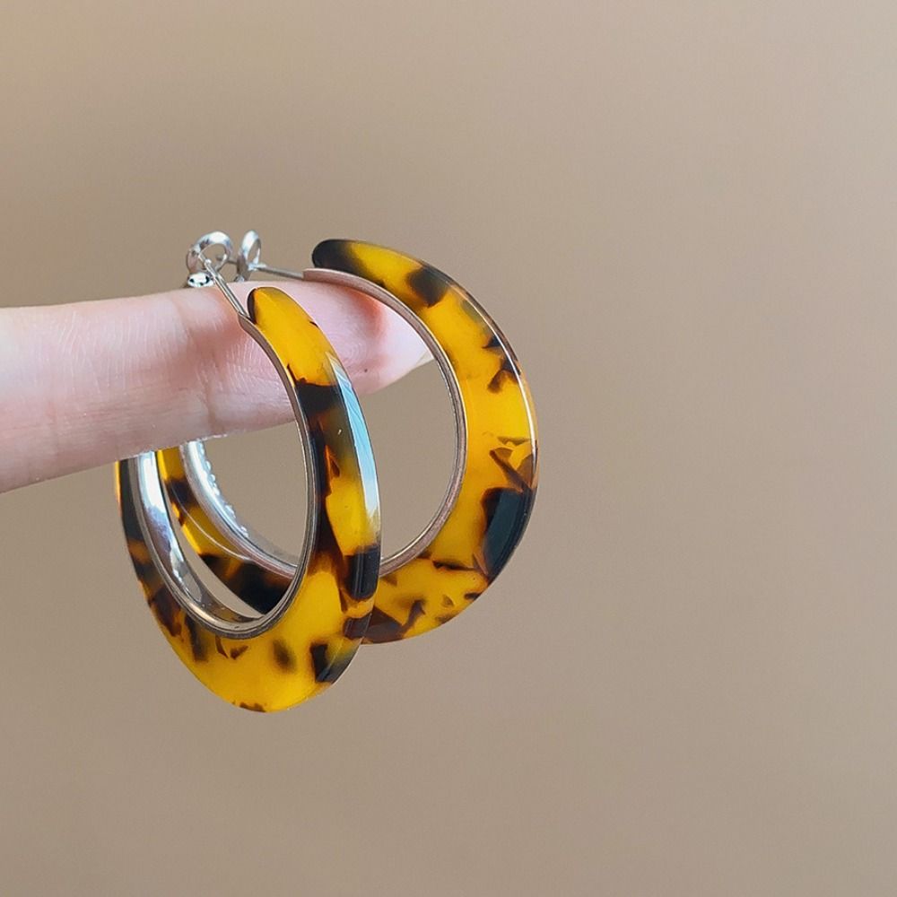Acetic Acid Leopard Print Earrings Vintage C-shaped Earring Set Sweet Acetate Hoop Earrings  Girls