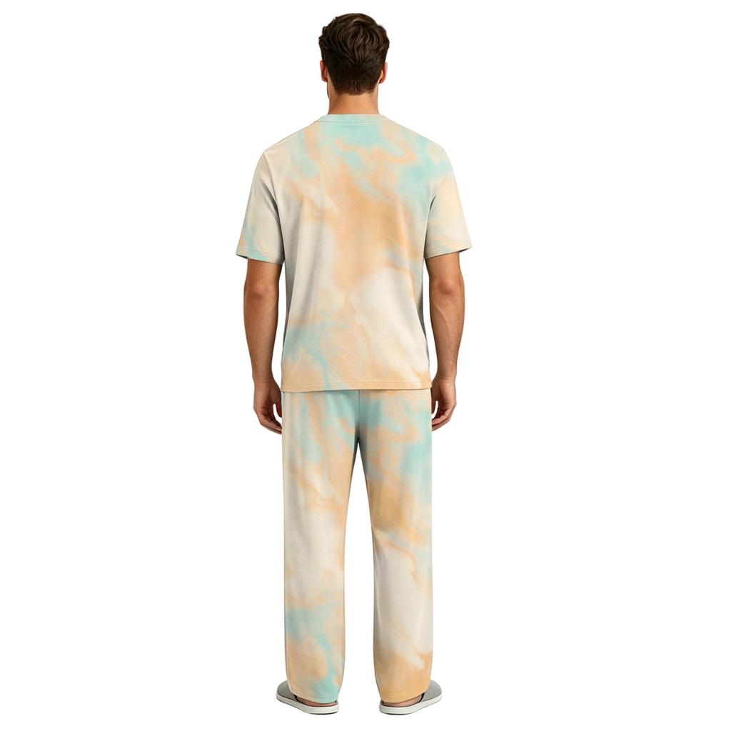 Herren-Haus-Pyjama-Set, Kurzarm-Oberteil und lange Hose mit Knopfleiste und Tunnelzug