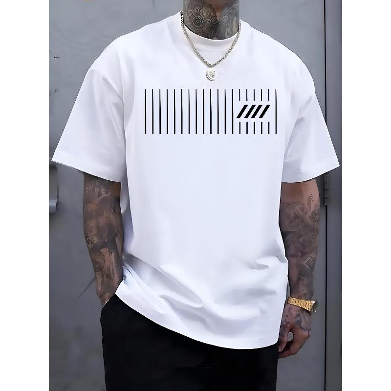 

European Size Minimalist Line Geometric Style T-Shirt Fashion Casual Top Printing Short-Sleeve Shirt for Men, Old Money Aesthetic Enthusiasts S белый