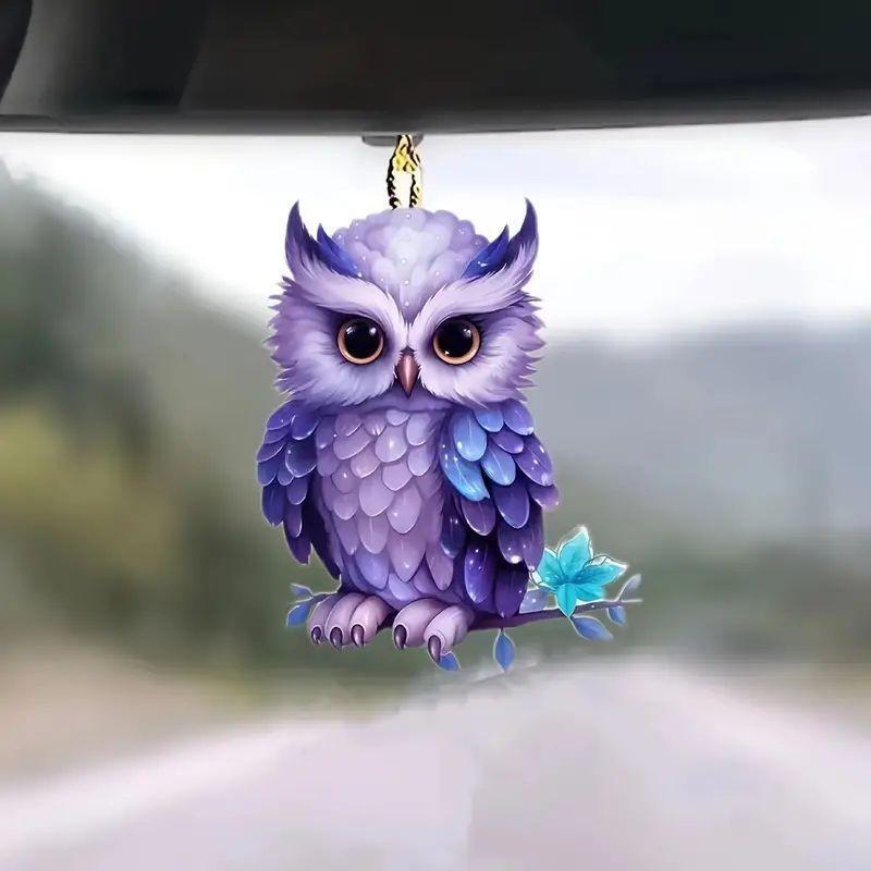 Charmant acryl 2D uil hangornament, schattige cartoon auto interieur decoratie