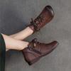 Johnature Retro Round Toe Genuine Leather Ankle Boots Versatile Soft Soled Comfortable Women's Shoes