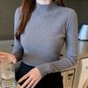 Women Autumn Winter Half High Collar Ribbed Knitted Sweater Solid Color Long Sleeve Slim-fit Pullovers