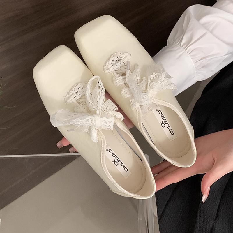 

Fashion Flats Women Ballet Dance Shoes Square Toe Fashion Dress Loafers Shoes 2025 Spring Brand Casual Cozy Elegant Zapatillas De Mujer 35 бежевый