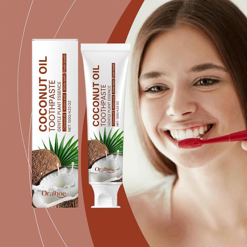 Limited time!!Oralhoe Coconut Oil Brightening Toothpaste Freshens Breath And Nourishes Gum Enamel. Family Oral Care Toothpaste