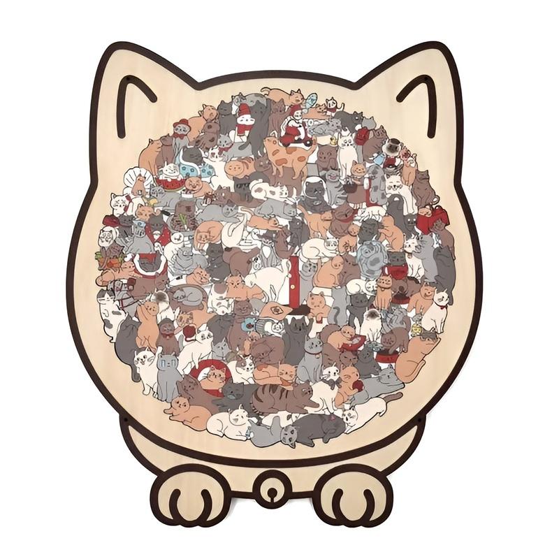 135Pcs Cat-shaped Wooden Jigsaw Puzzle Unique Irregular Puzzle Pieces Game Birthday Xmas Gifts for Cat Lovers Home Decorations
