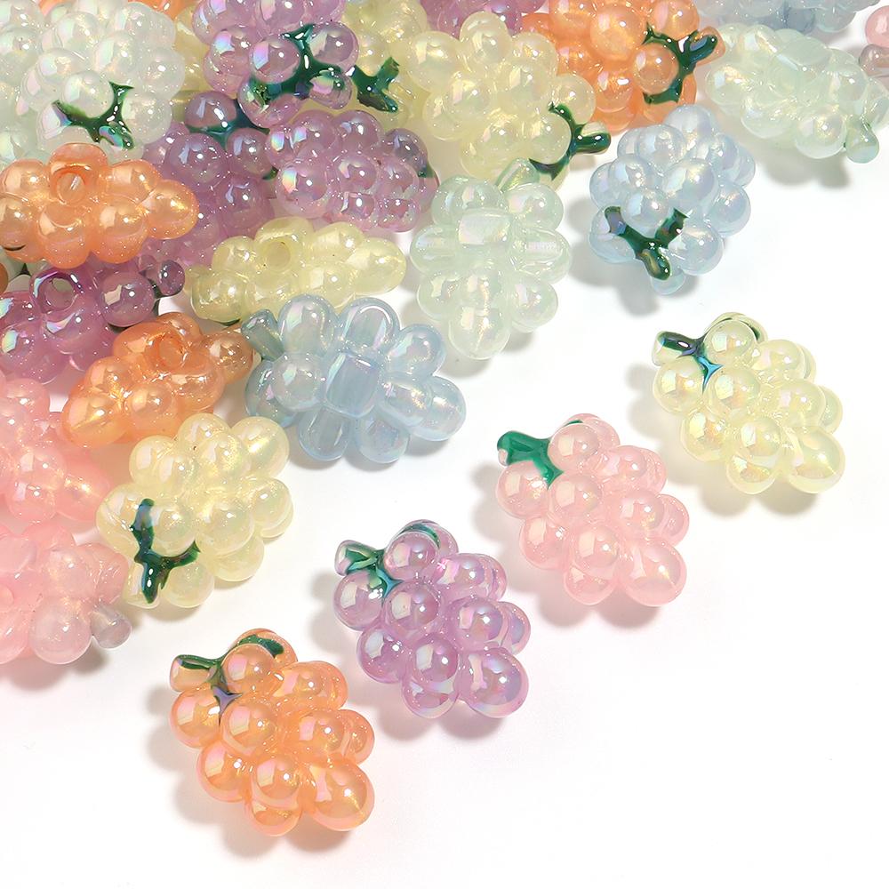 10pcs/lot Plated Colored Acrylic Beads Cute Grape Shaped Big Hole Loose Spaced Beads For DIY Headwear Hairpins Decor Accessories