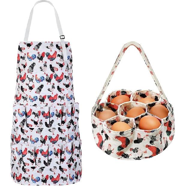 2 Pcs Egg Collecting Apron with 15 Pockets Gathering Basket with 7 Pockets Fresh Chicken Egg Collecting for Farmhouse Classic Style