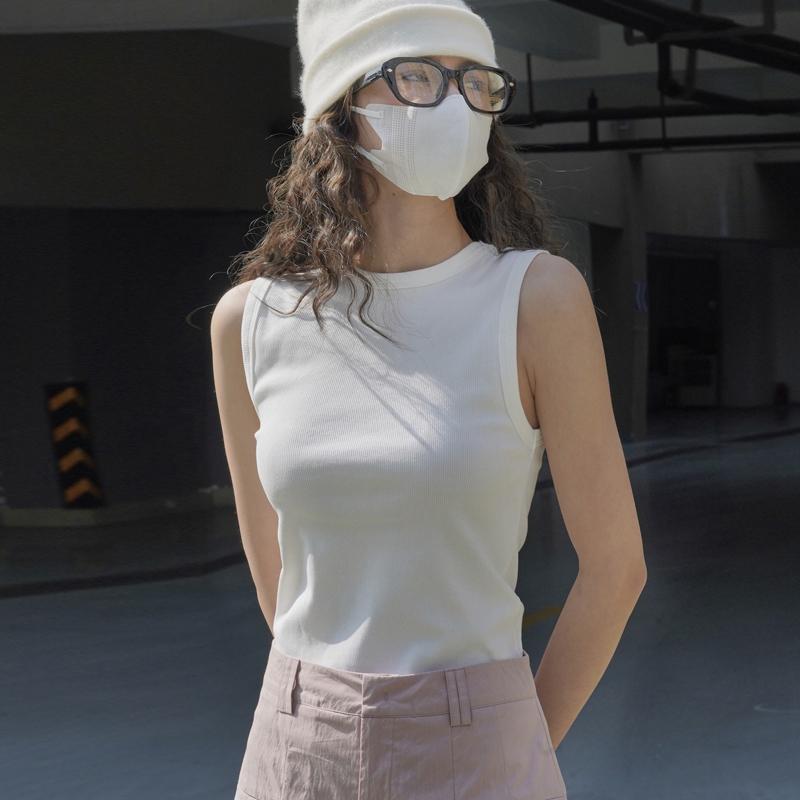 Johnature Simple Basic Racer-shaped Tank Tops Summer Shape Slim Fit Casual Solid Color Render Sleeveless Knitted Tops
