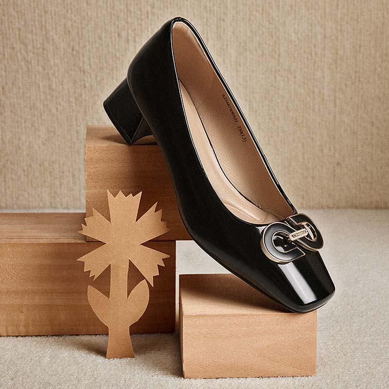 C.BANNER Women s Elegant Buckle Block Heel Pumps 36