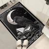 Gothic Raven and Moon Design Area Rug  Polyester Non-Slip Mat | Black & White Celestial Motifs | Ideal for Living Room, Be
