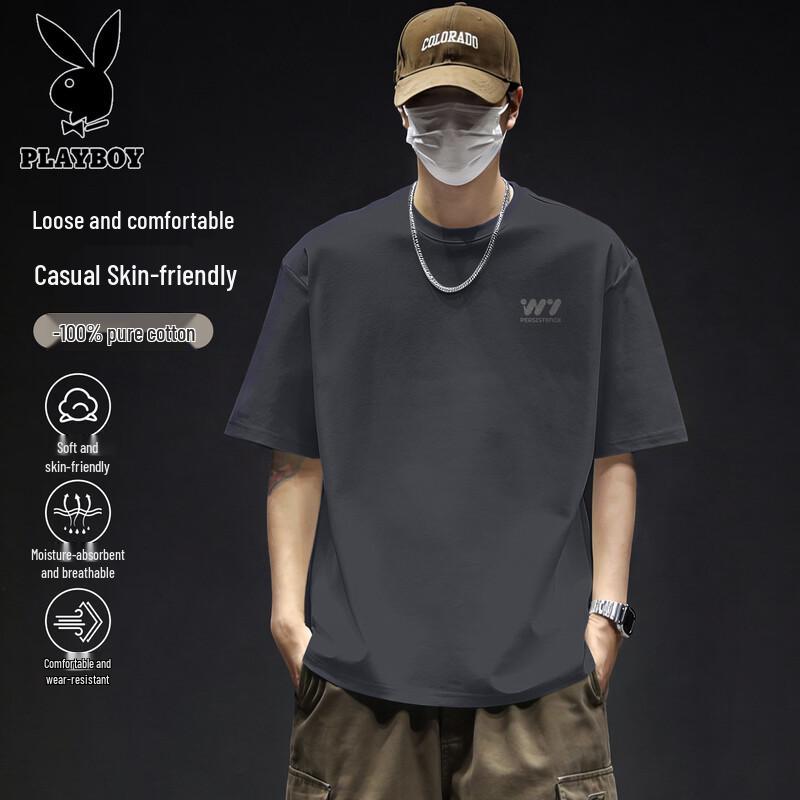 PLAYBOY Men's Loose Fit Pure Cotton Short Sleeve T-Shirt (2026 Collection)