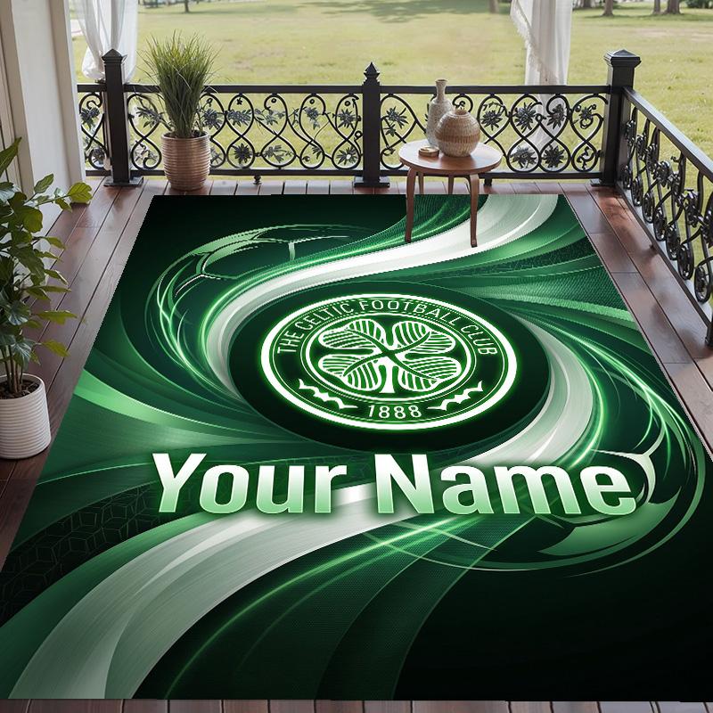 Custom Text Printed Rug Celtic FC Non Slip Floor Carpet For Home Room Decor
