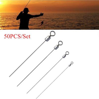 50pcs Stainless Steel Fishing Connector Pin Brass Barrel Hard Steel Wire Fishing Swivel Long Pole Rolling Connector