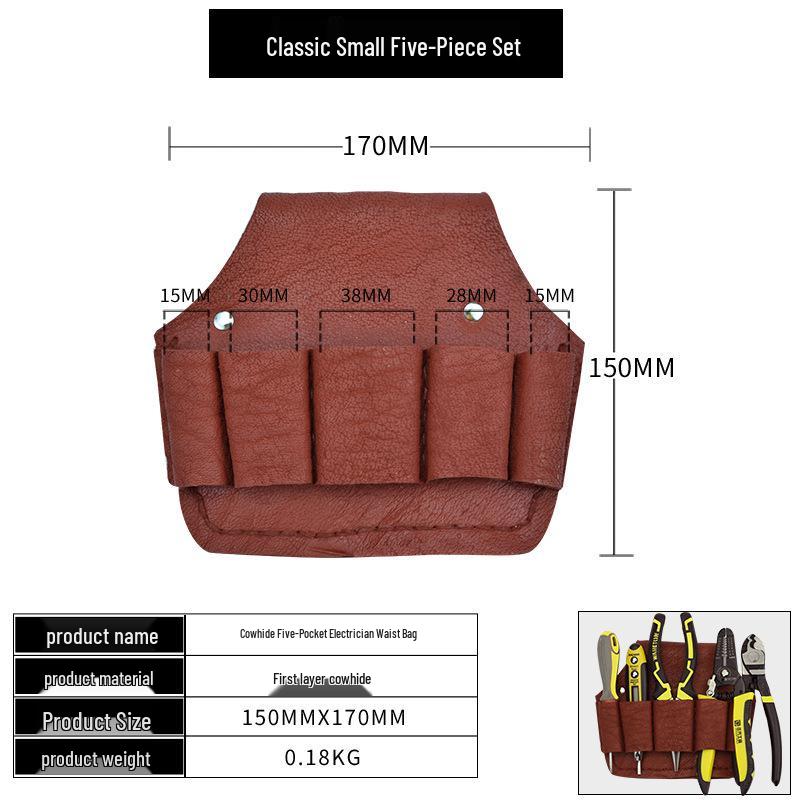 Men's Genuine Cowhide Tool Belt: Multifunctional, Sturdy, Waist-Worn Repair Kit with Five Pieces.