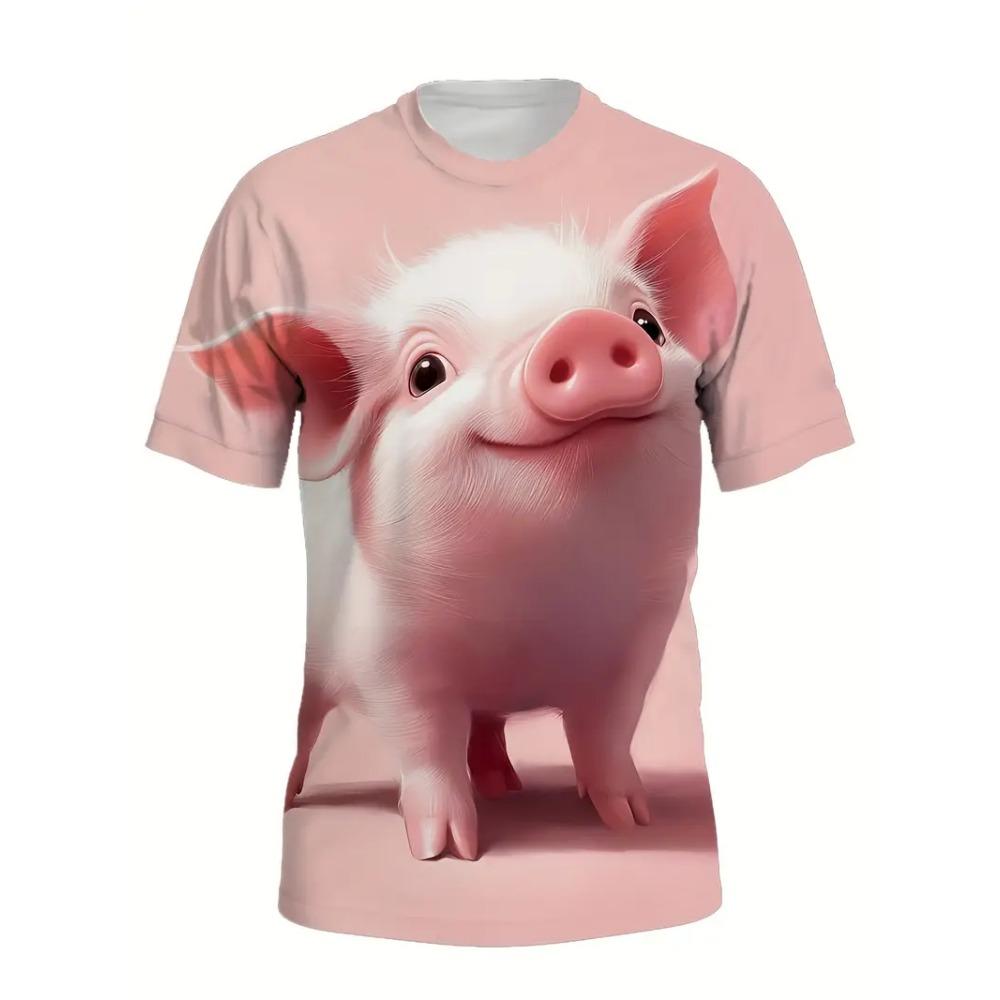 Men's Funny Flying Pig Graphic Print T-Shirt Clothes Summer Short Sleeve Cute Pig Casual T-shirts Top Women Clothing