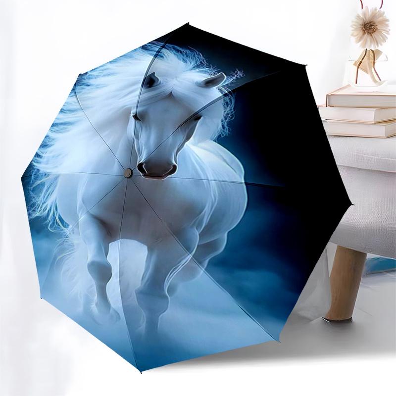White Horse Fantasy: Automatic Opening/Closing Umbrella with Foldable Design, Ideal for Fans, Travelers, Daily Use, and Festive Gifts!112520