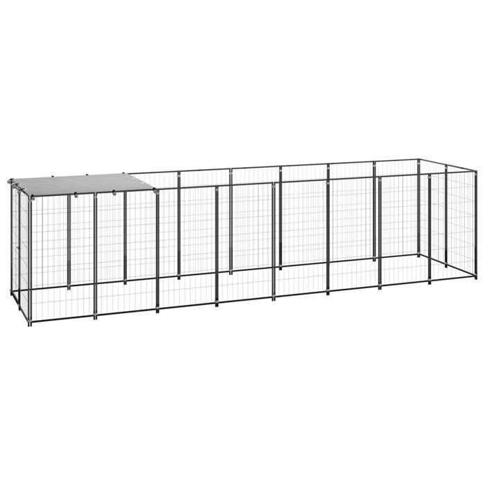 VidaXL Black Kennel 4.84 M² Steel Enclosure for Puppies Cage Dogs Outdoor 3082200