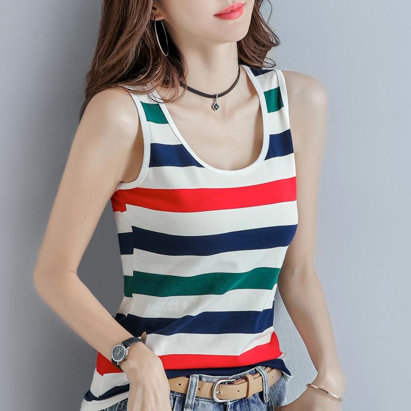 Pure Cotton Summer Latest Style Inner Strap Striped Vest for Women Slim Fit and Slim Outside with Sleeveless Shoulder Versatile Top
