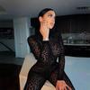 New Women's European & American Style Slimming Long Sleeve See-Through Flocked Jumpsuit