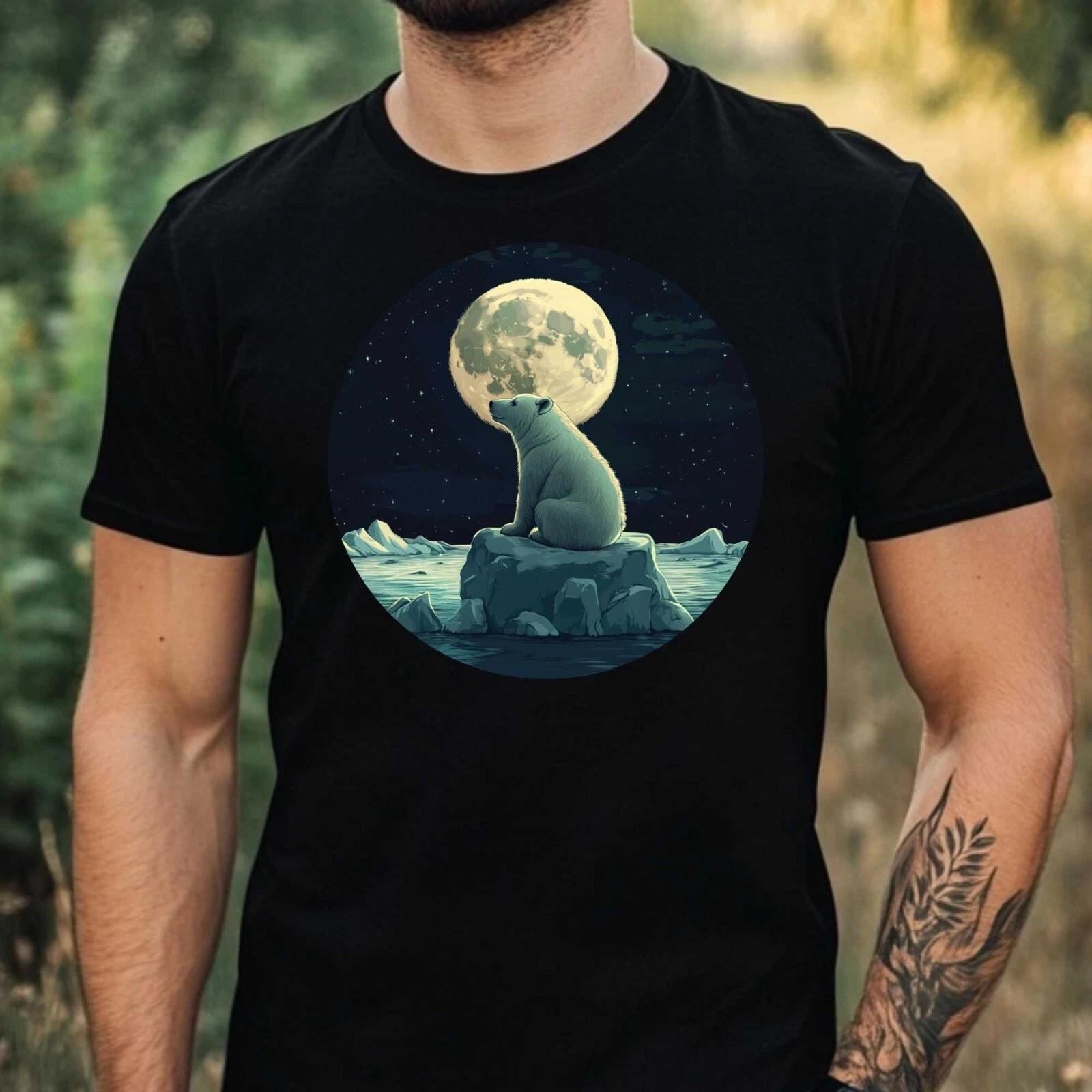 T-Shirt Herren Eisbär im Mondlicht Motiv Baumwolle Größe XS bis 5XL L