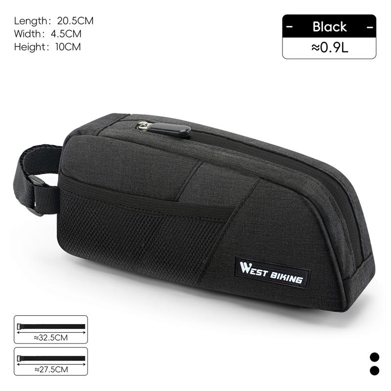 WEST BIKING Bike Top Tube Bag 0.9L Portable Wear Resistant Bicycle Frame Bag 3-Point Strap Stable Cycling Bag Bike Accessories