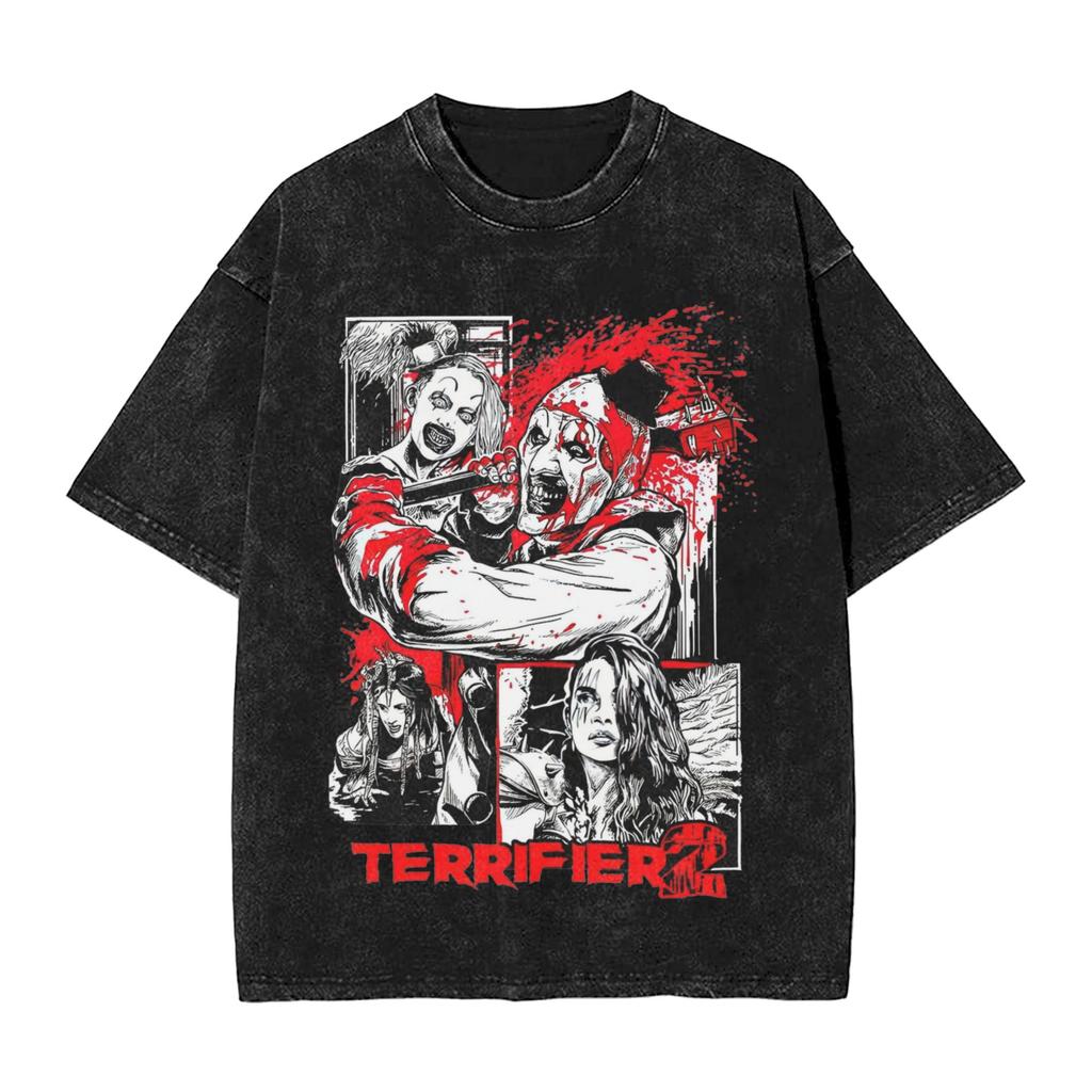 Art The Clown Terrifier Christmas T Shirt Washed Cotton T-Shirts Vintage for Men Women Streetwear Graphic Printed Tee Shirt