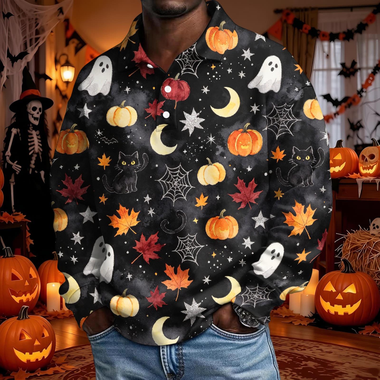 Men s Halloween Long Sleeve Button Up Shirt for Party and Casual Wear S