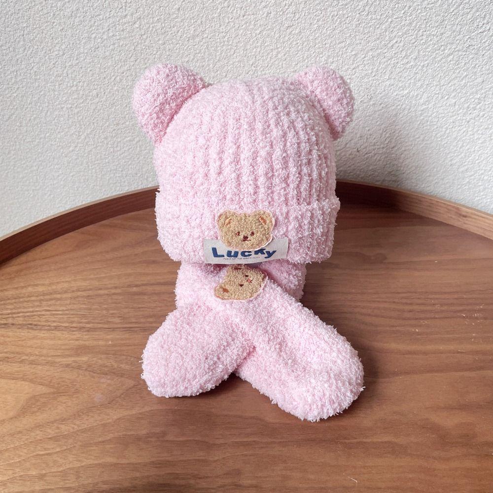 Neck Scarf Kids Crochet Hat Bear Children's Ear Protection Hat Baby Hat with Scarf  Toddler