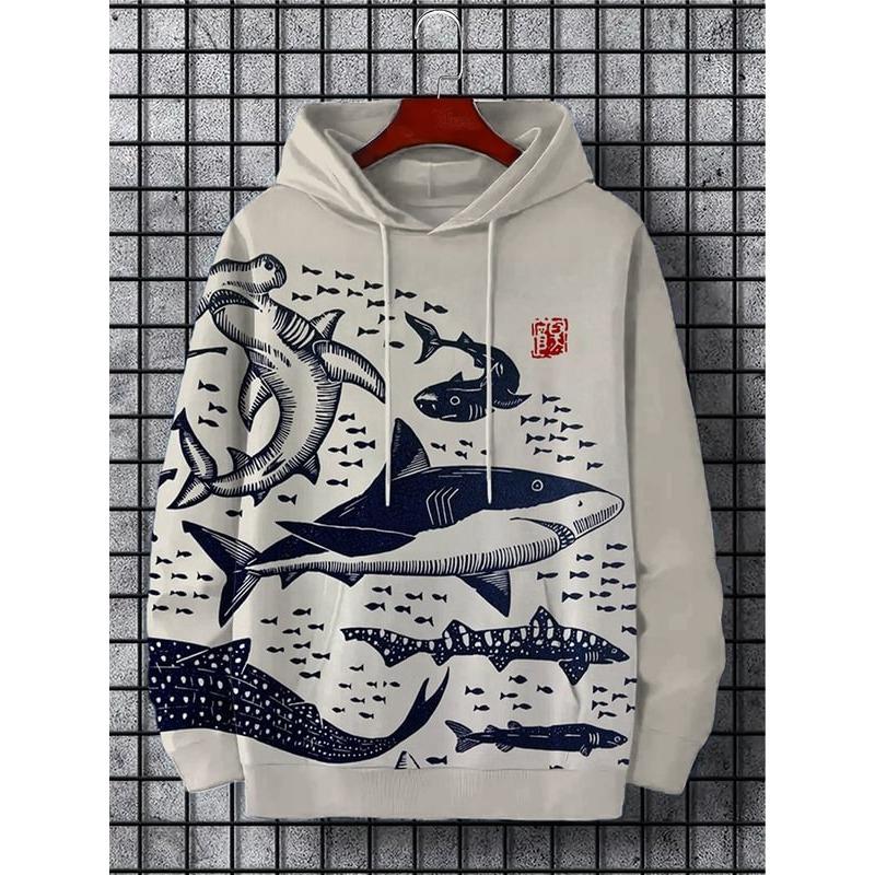 Autumn And Winter Animal Men's Hoodie Japanese Style Harajuku Art Casual Sports Hoodie Pattern Autumn And Winter