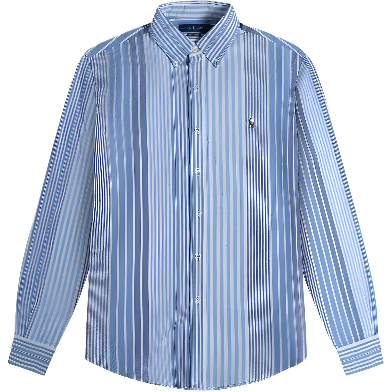 

Polo Ralph Lauren Ss24 Рубашка Оксфорд с вышивкой логотипа пони в полоску с длинным рукавом Мужские рубашки Синий 710791531003 L