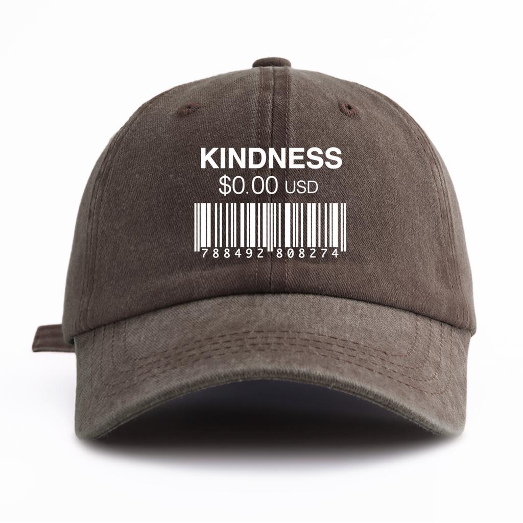 1pc KINDNESS Print Washed Baseball Cap for Adults,Minimalist Retro Style Casual Soft Adjustable Dad Hat, Perfect As Gift