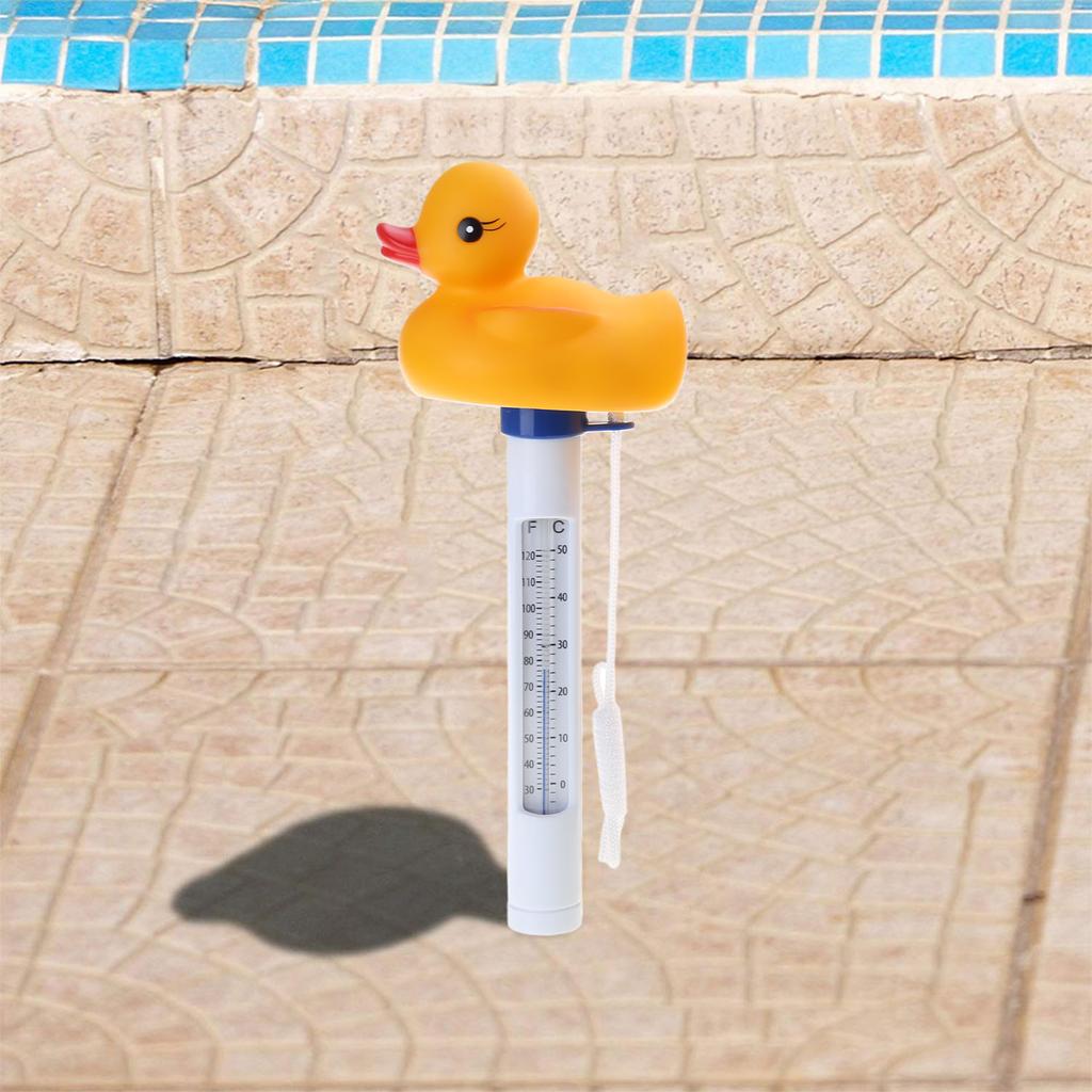Dispenser Galleggiante Anatra Cartone Animato Termometro Misuratore Pulizia per Piscina Spa Giardino Laghetto Accessori