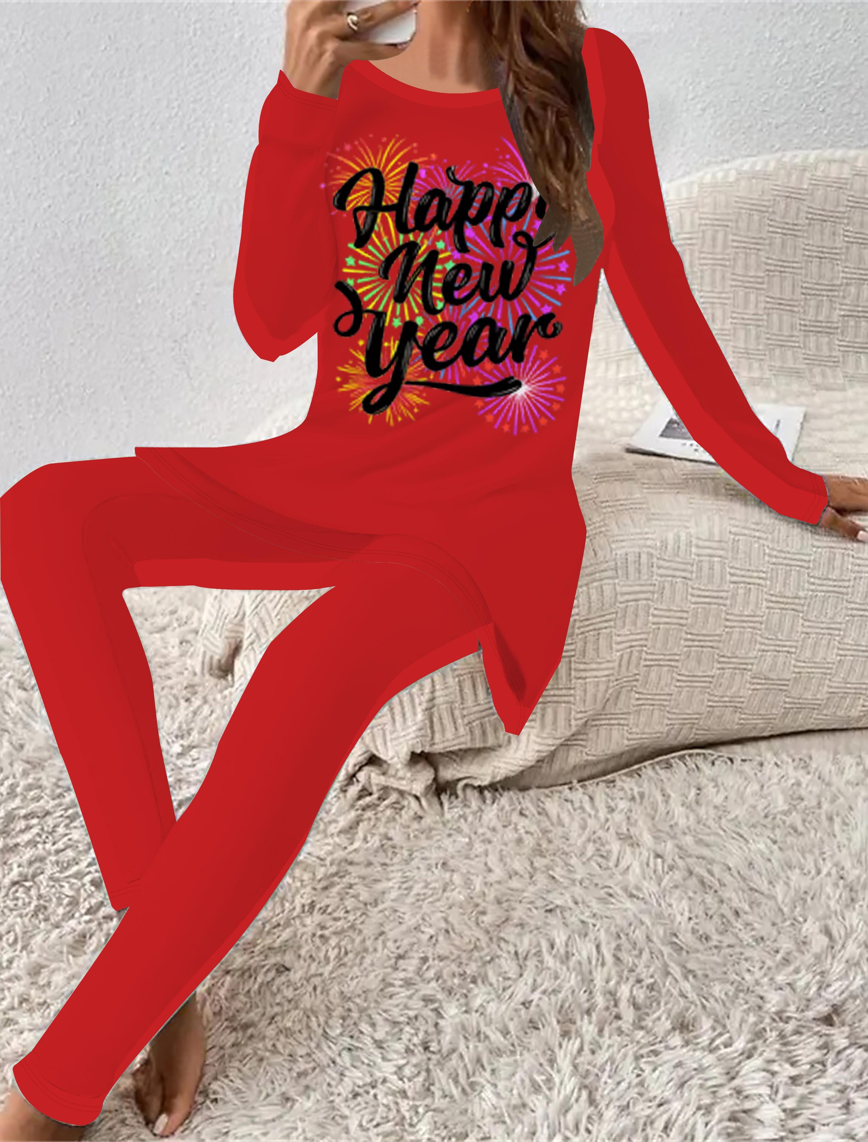 

Євро-американська мода 3D Новорічний принт Жіночий Чотирисезонний Лонгслів + Довгі штани Костюм-двійка. Ідеальний подарунок на Новий рік 8XL cg червоний колір