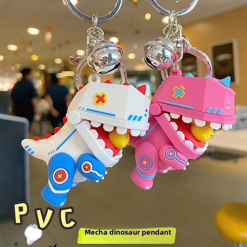Silicone Dinosaur Keychain Fun Mechanical Keyring For Kids Bag And Car Keys